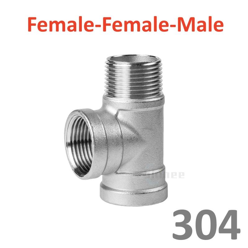 DN6/DN8/DN15/DN25 male+male+Female Threaded 3 Way Tee T Pipe Fitting 1/4" 1/2" 3/4" 1" 1-1/4" BSP Threaded 304 Stainless Steel