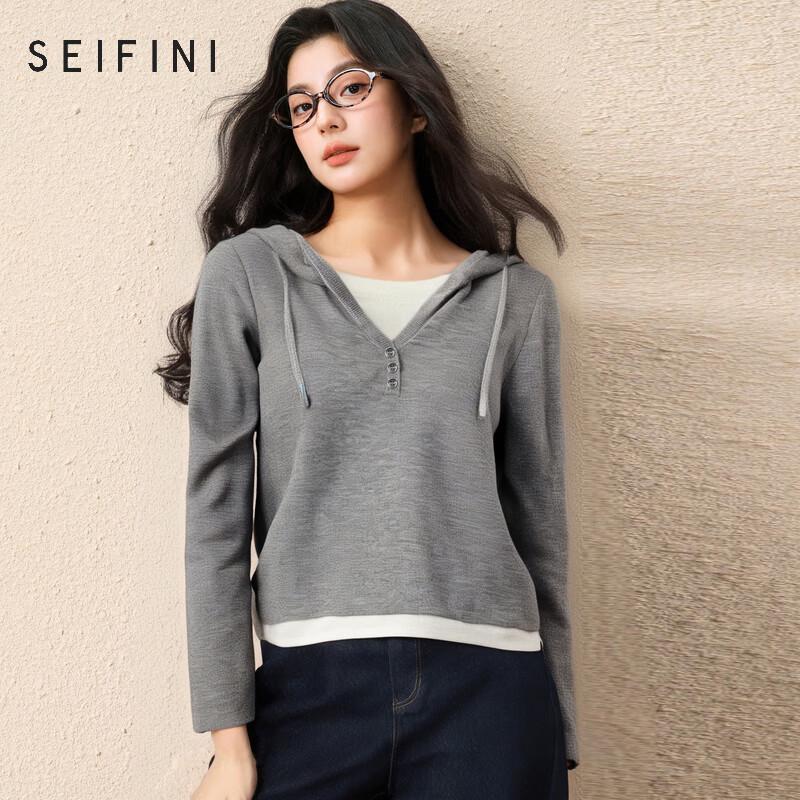 

Женский вязаный свитер SEIFINI с капюшоном на кулиске, имитирующий двойку, из шерстяной смеси S