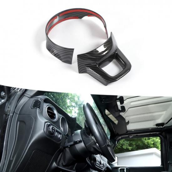 2x Steering Wheel Base Upper Cover Trim Bezels for Jeep Wrangler JL 2018+ Carbon