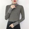Autumn Winter New Half High Collar Striped Knitted Bottom Shirt Women's Loose Inner Pullover Sweater Top