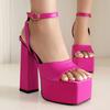 Damen Sandalen Schuhe Sommer 2025 Plateau Block Hohe Absätze Knöchelriemen Blau Weiß Rosa Rot Hochzeit Tanz Fetisch Schuhe Damen