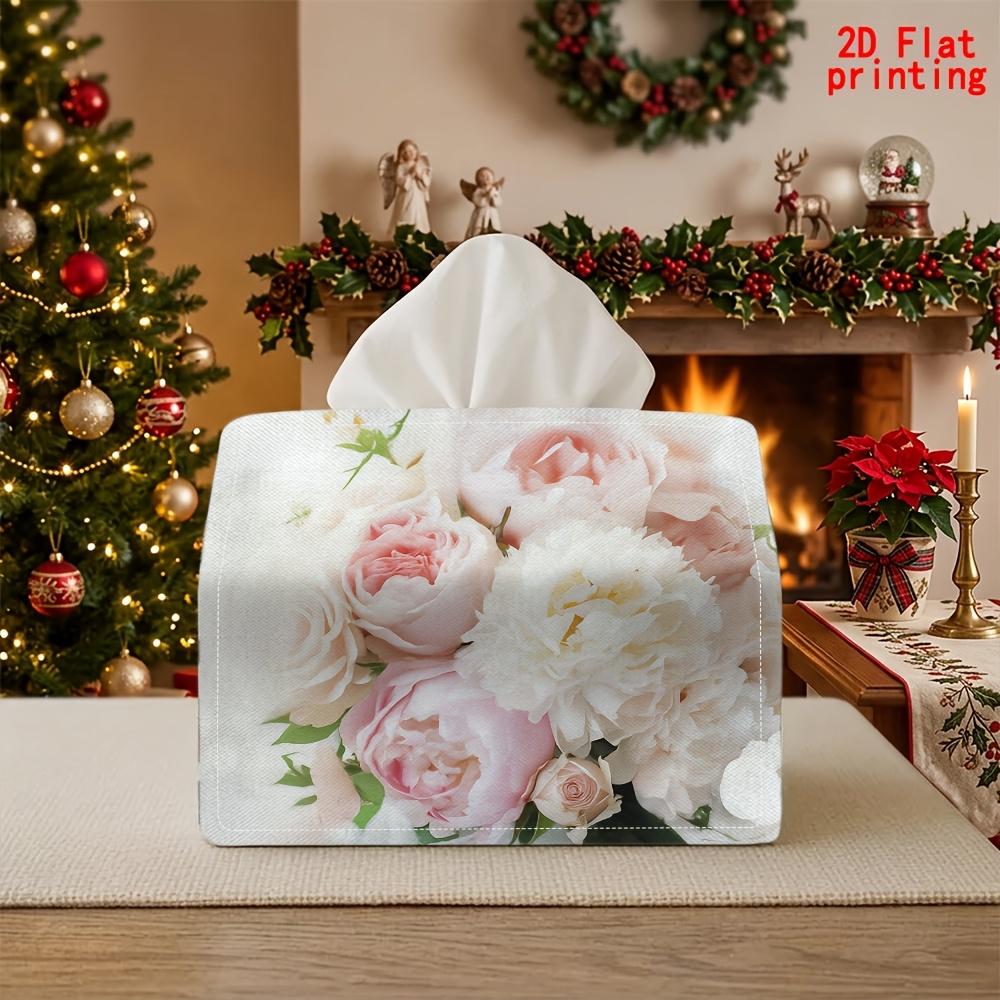 2D Flat 1pc, Tissue Box. Delicate Floral Pattern Napkin Dispenser, Reusable, Daily Desktop Tissue Organizer, Suitable for Kitchen Living Room Bedroom
