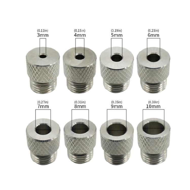 Precise Stainless Steel Drill Sleeve Drill Bushing 8Pcs 3-10mm Diameters M14x1.5 Threads NonSlip Textured Surfaces