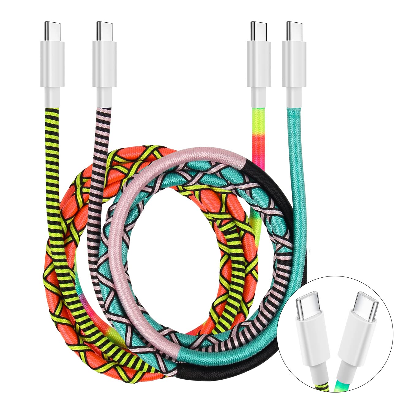 

URIZONS [Set of 2] Colorful Nylon Braided USB C to USB C Type-C Fast Charging Data Cable - Compatible with Smartphones and Laptops with Type-C Ports,