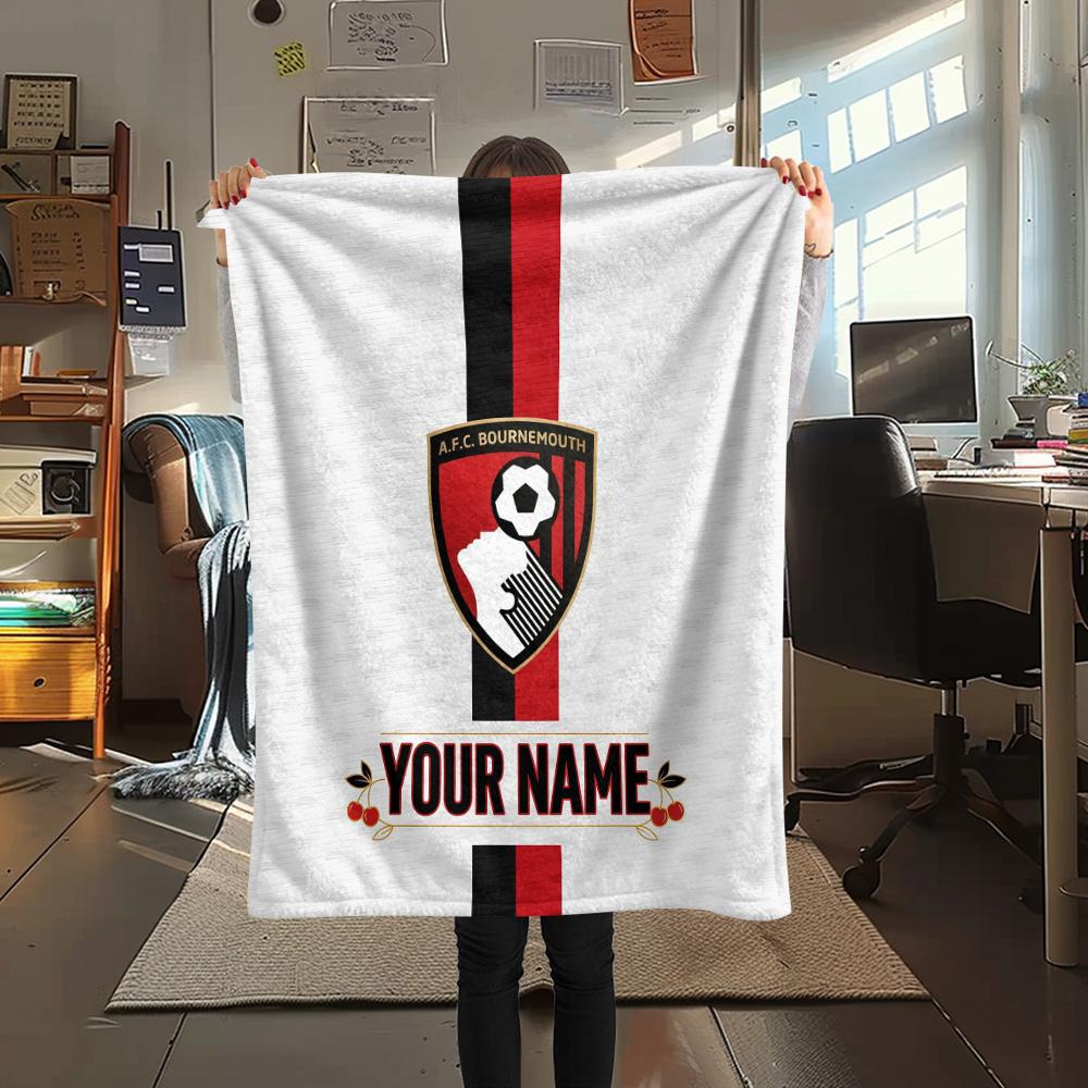 Custom Name AFC Bournemouth Flannel Blanket, High quality Comfortable for All Seasons, Home Decor, Warmth and Comfort
