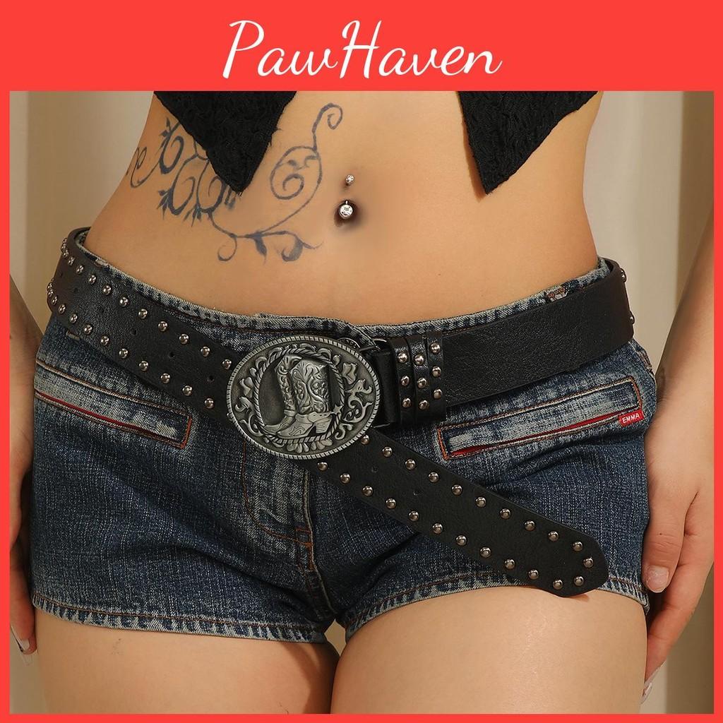 Belt Leather Punk Buckle With High Heel Shoe Design Circular Buckle Decor Rivet