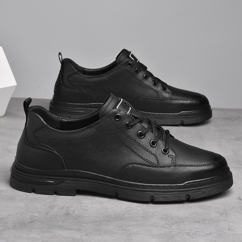 

Мужская обувь 2025 лето новая низкая толстая подошва водонепроницаемая кожаная поверхность увеличивающие рост кеды уличные ретро классические повседневные модные туфли 38