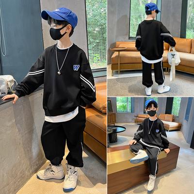 Meninos primavera esportes terno novo meio e meninos mais velhos meninos suéter calças de moletom primavera e outono modelos maré casual roupas infantis conjunto de duas peças