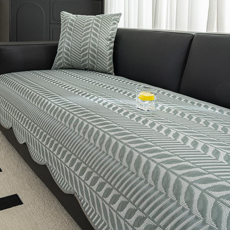 New Straight Row Sofa Cushion Summer Ice Silk One Piece Fixed Non-Slip Special-Shaped Irregular Leather Sofa Cover