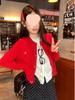 Women's Korean-Style Red Cardigan Sweater Coat - Loose Slimming Knit Top for Spring & Autumn 2025