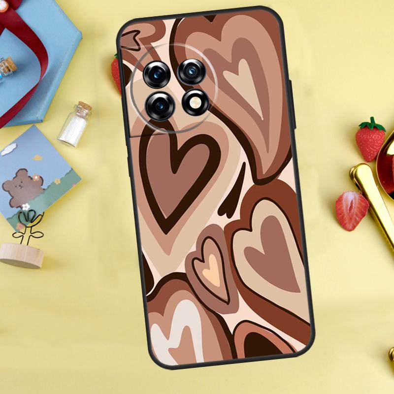 Brown Purple Hearts Swirl Pattern Case For OnePlus 13R 12R 10R 15 13 12 11 10 9 13T 10T 8T Nord CE 5 2 3 4 Lite N20 N30 Cover
