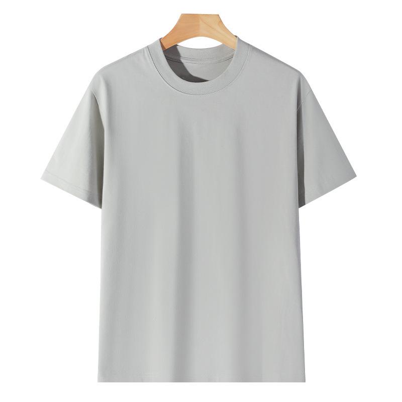 T-shirt bianca girocollo larga da 230g in puro cotone pesante con design versatile e logo stampato personalizzato.