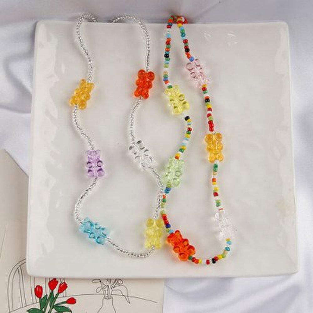 Cute Bear Jelly Bead Fashion Necklace_Ih