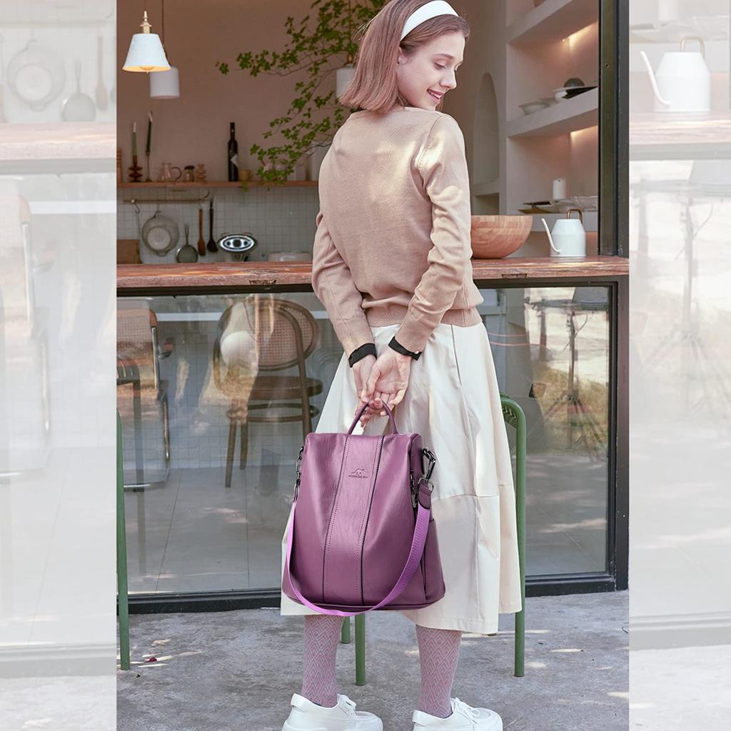 NICOLE & DORIS Damen Leder Mini Rucksack, Klein, Leicht, Wasserdicht, mit Mehreren Taschen und einer Rückentasche, Perfekt für den Lässigen Gebrauch von