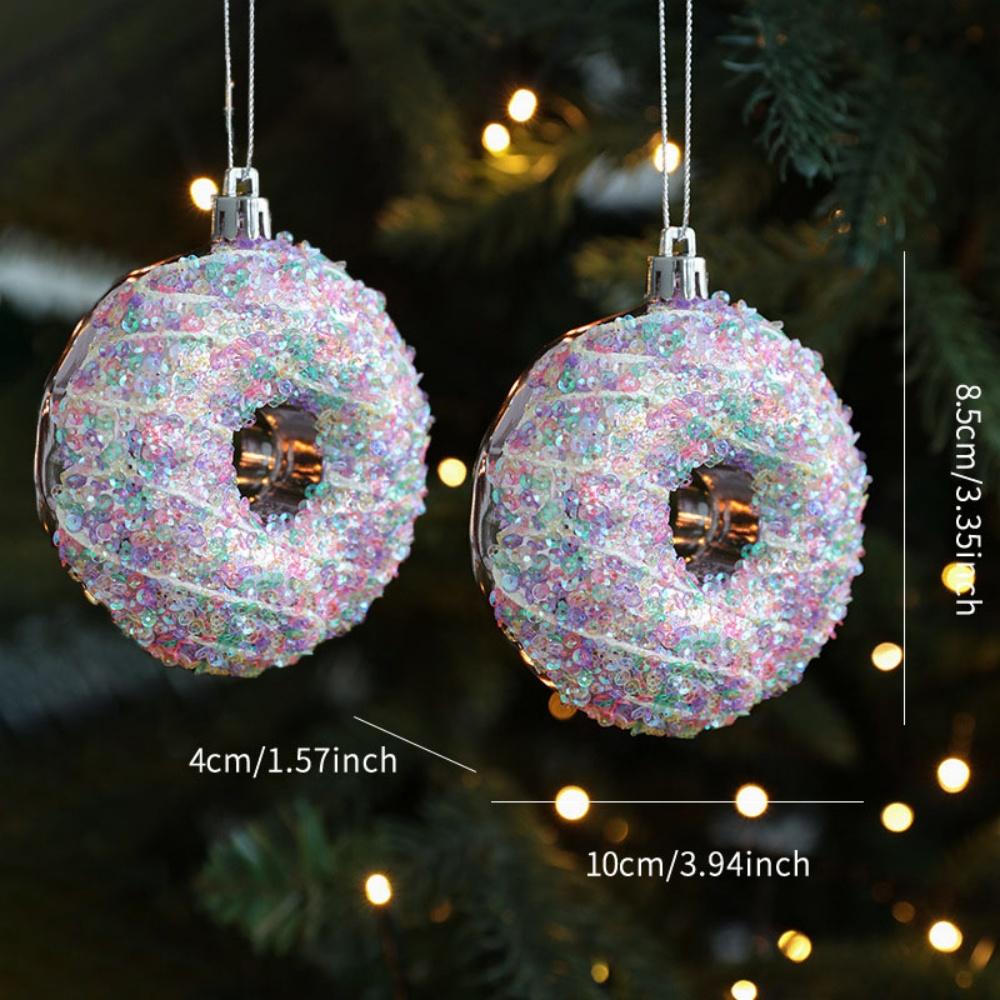 2pcs Shatterproof Pink Christmas Tree Ornaments set with Hanging Loops for Xmas Holiday Party Decorations Plastic Donuts Pendant