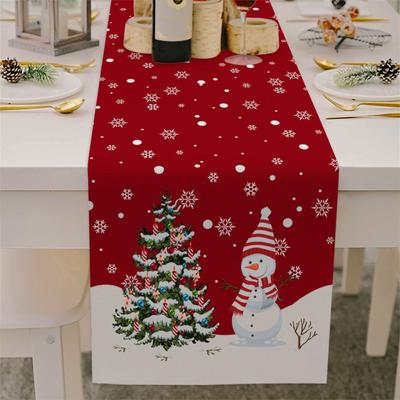 Camino de mesa navideño, camino de mesa con diseño de muñeco de nieve y árboles, decoración de mesa de comedor para cocina, vacaciones, invierno y temporada, 13 x 72 pulgadas