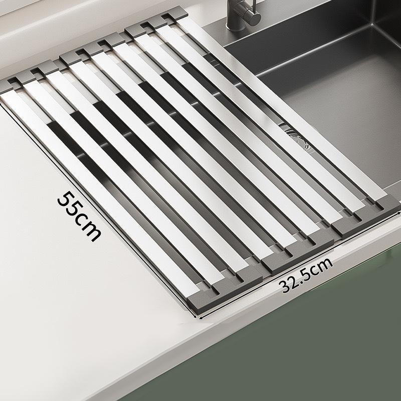 Adjustable Stainless Steel Kitchen Sink Drain Basket Foldable Retractable Rack for Vegetable Dish and Fruit Drying