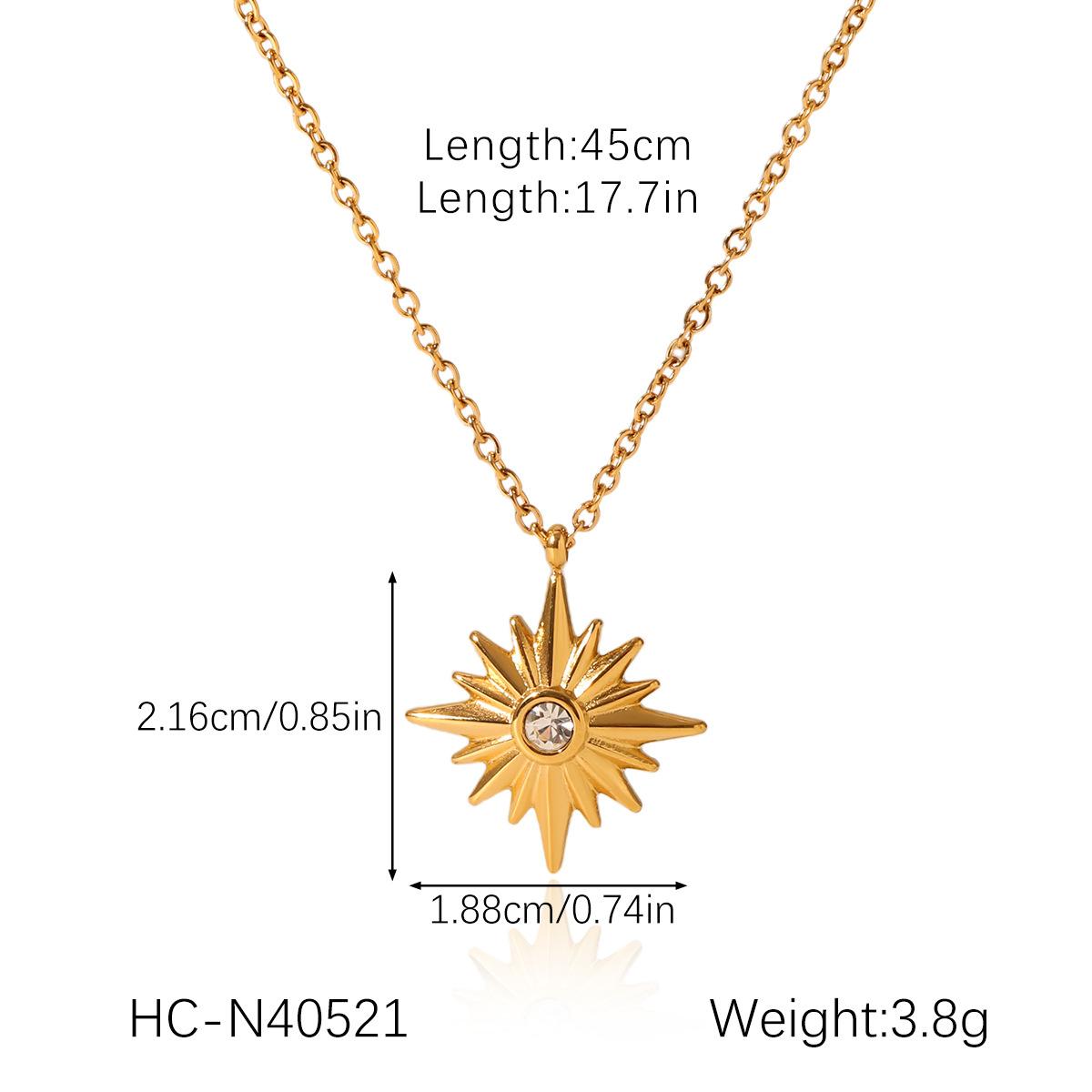 

Double-layered Stacked Blade Chain Stainless Steel Necklace with Round Plaque Relief Eight-pointed Star Pendant Jewelry