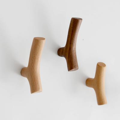 1pc Rustic Branch-Style Wall Hook - Solid Wood Adhesive Hook, Ideal for Bathroom, Key & Coat Storage