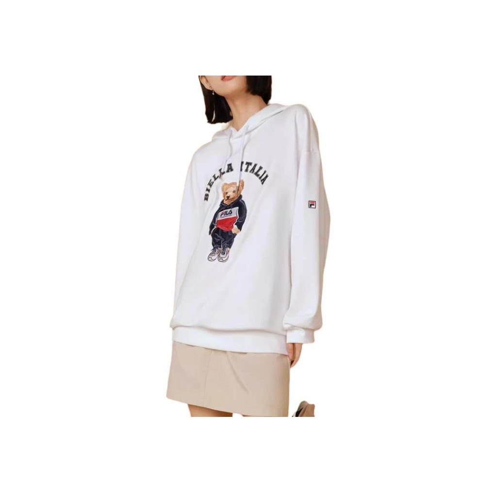 Fila American Style Cartoon Bear Pocket Letter Print Casual Hoodie Men Hoodies Standard-White F51M239299F-WT