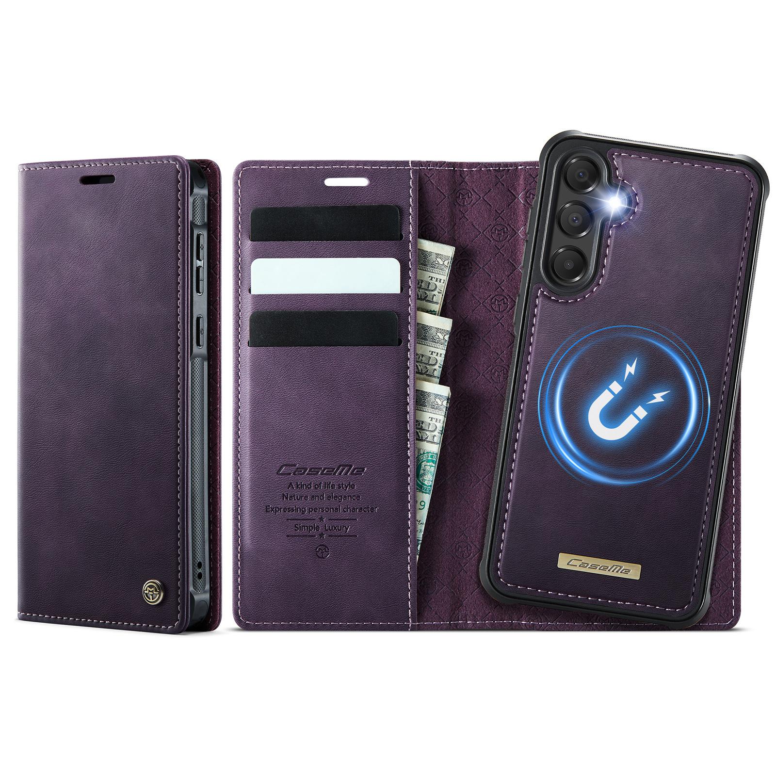 

For Samsung Galaxy A35 5G/Galaxy A55 5G Magnetic Case RFID Blocking Detachable Wallet Leather Phone Cover Purple