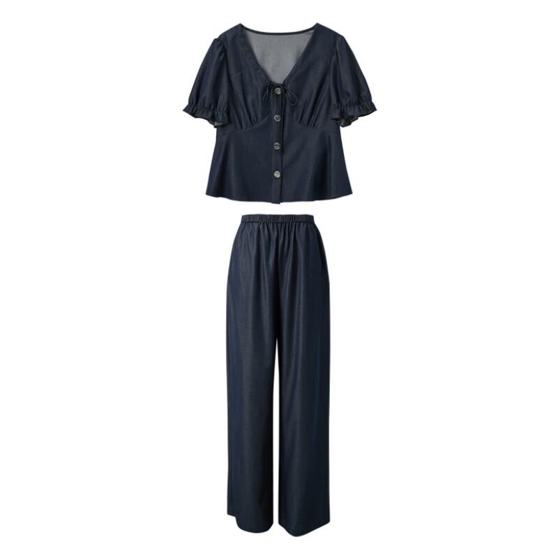 Women's Autumn V-neck Blouse & Casual Trousers Set