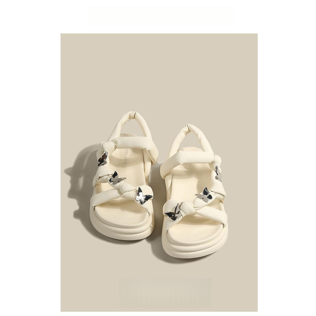 

Soft leather version~ cool slippers 2025 summer new outer wear butterfly platform versatile casual two wear Roman sandals women 40