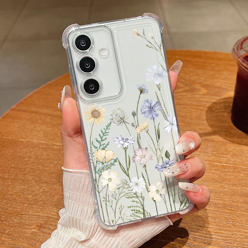Little Flower Pattern Clear Phone Case For Samsung Galaxy S26 S25 S24 S23 Ultra S22 Plus S21 S24 S25 FE Shockproof Soft Cover