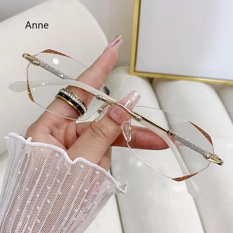 Women Ladies Rimless Minus Glasses Anti Blue Light Eye Protection Near Sight Glasses Ultra Light Eyeglasses Diopter 0 To -4.0