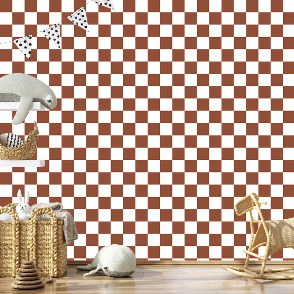Checkerboard Wallpaper White and Orange for Living Room and Bedroom 50x1000