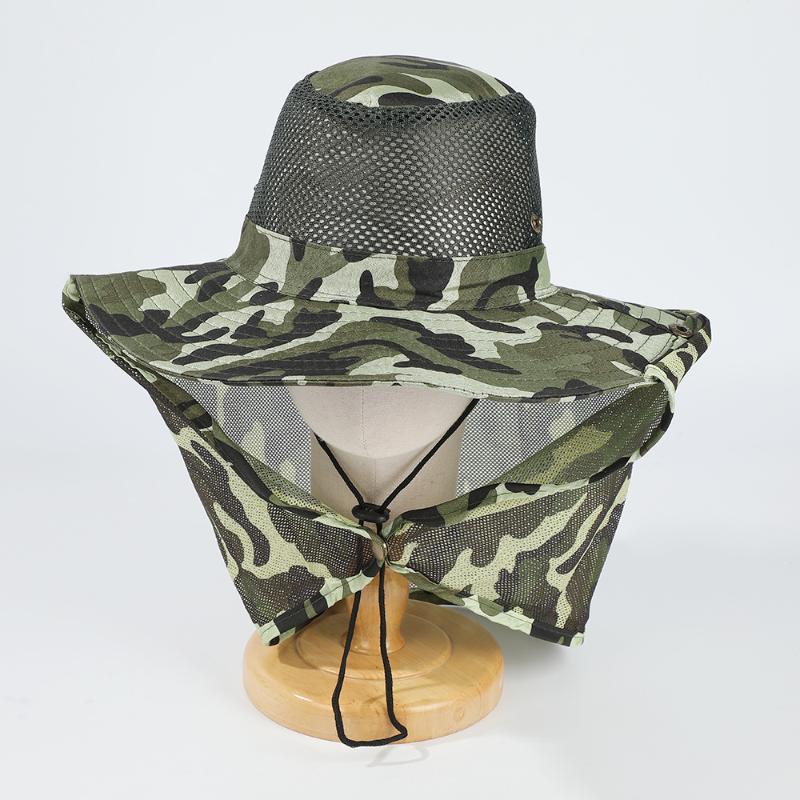 Outdoor Fishing Hat Wide Brim Man Breathable Mesh Fishing Cap Beach Hats Camouflage Sun Uv Protection Shade Hat