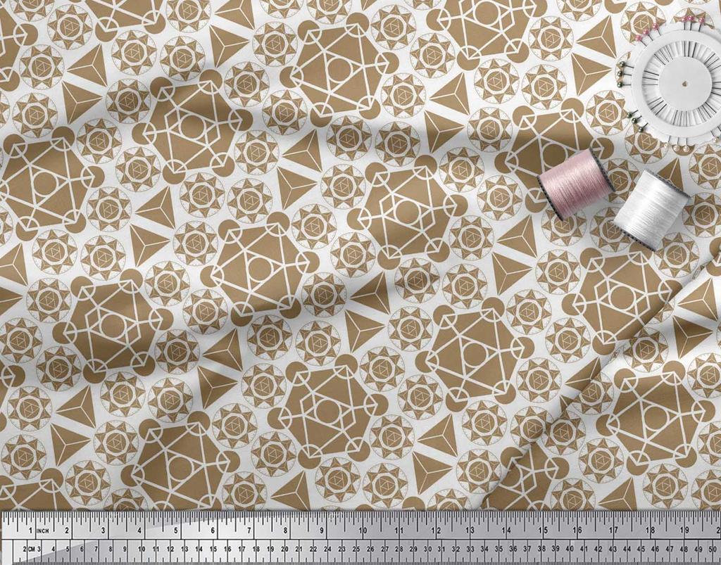 Soimoi Black Japan Crepe Satin Fabric Sacred Geometric Fabric Prints By Metre 42 Inch