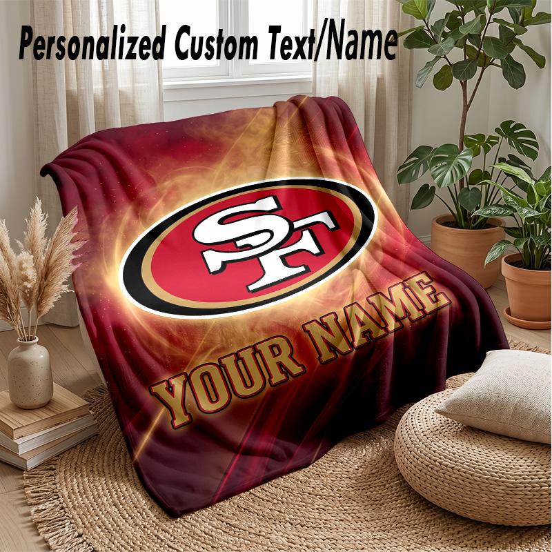 San Francisco 49ers Custom Flannel Throw Blanket Print Your Name Text Soft Warm Blanket Holiday Present