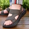 Cowhide sandals men's 2024 new outer wear driving dual-purpose men's sandals latex pad soft-soled beach shoes