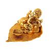Metall Diya Pappelblattform mit Ganesha-Figur, Gold, 4,25 x 3,75 x 2,5 Zoll, 1 Stück