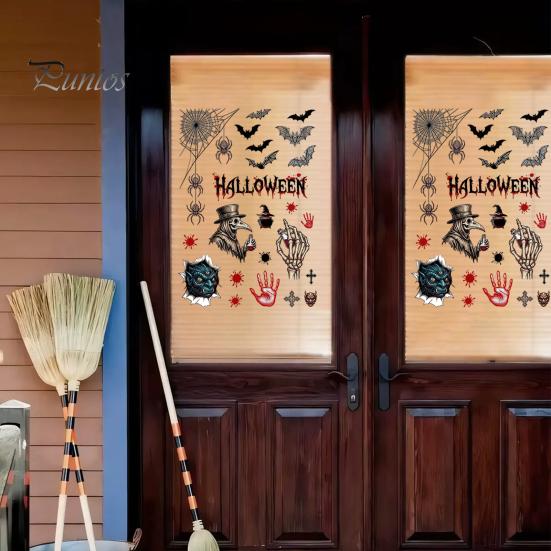 And Skull Cling Halloween Electrostatic Glass Stickers, Demon Blood Handprints Bats Scary Window Pattern Clings, Spooky Stickers for Doors Mirrors
