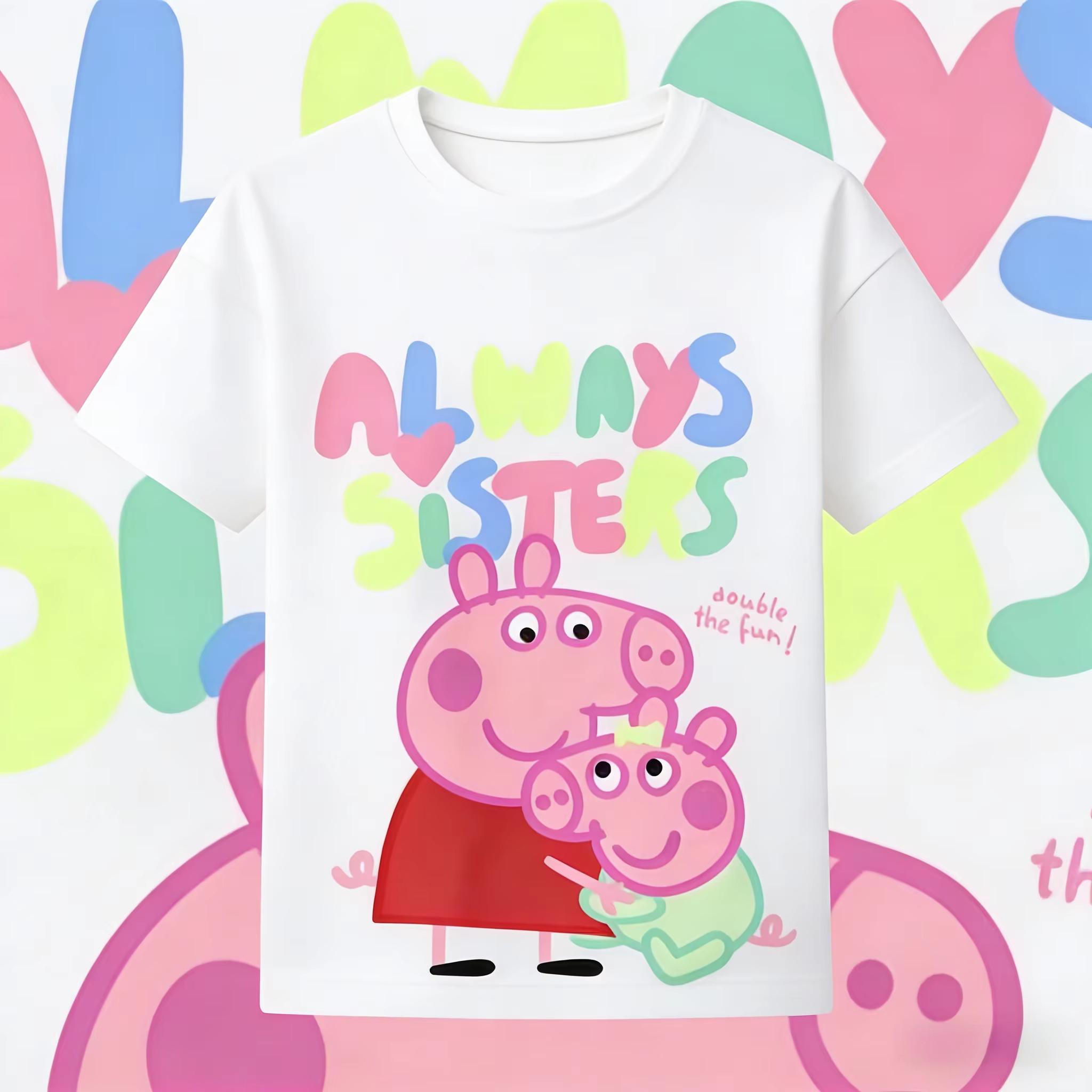 

2026 summer new Peppa Pig Cartoon Pattern Printed Unisexs and Womens TShirt Loose and Breathable for Casual Wear S