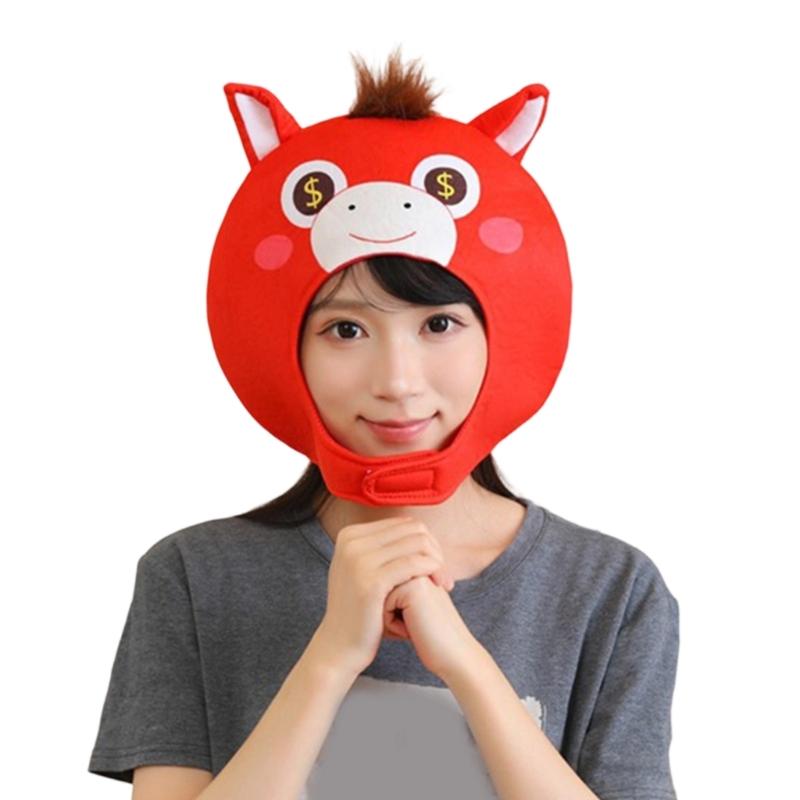 

Lucky Horse Design Headgear Cap for Adult Kids Festival Outfit Props Headcover Hat Holiday Party Costume Decoration красный