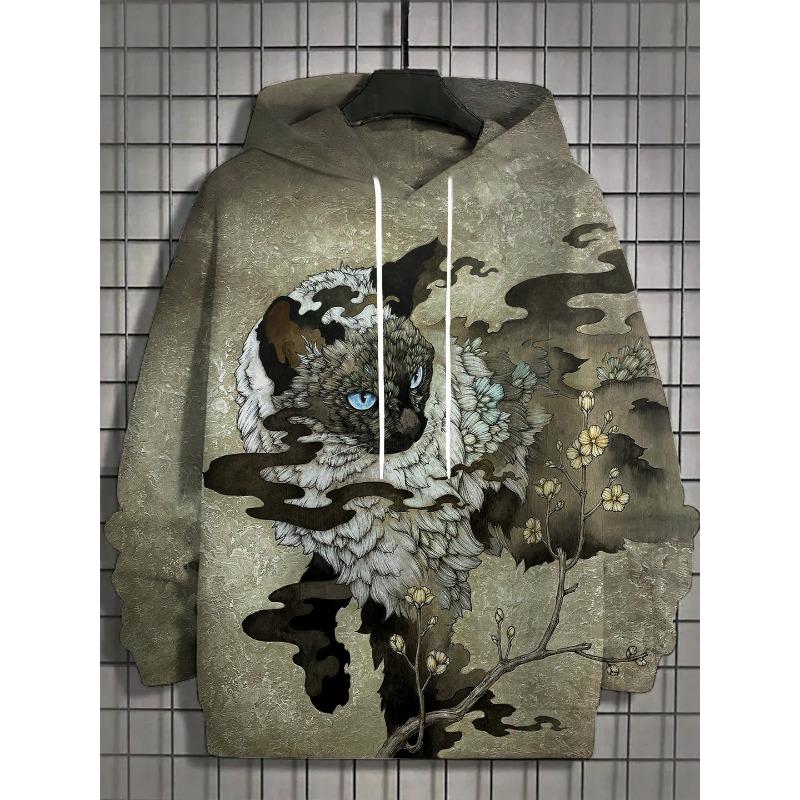 

3D-печатная мужская толстовка с капюшоном в японском стиле с принтом котенка, забавная толстовка с капюшоном, мужская толстовка с капюшоном, повседневная модная толстовка с капюшоном 3XL