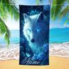 Individuelles Weißer Wolf Strandtuch Personalisierter Name Blaue Rose Mikrofaser Badetuch 160x80cm Weich Schnelltrocknend
