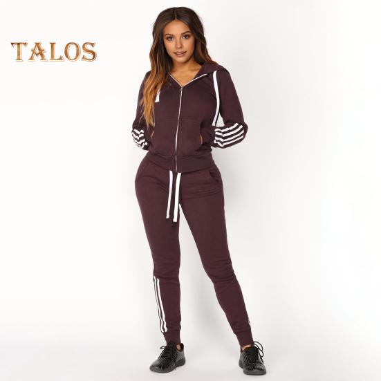 2 Pcs/Set Women Hoodie Pants Suit Hooded Long Sleeves Solid Color Zip-up Coat Elastic High Waist Ankle-banded Trousers Sport Fall Winter Tracksuit