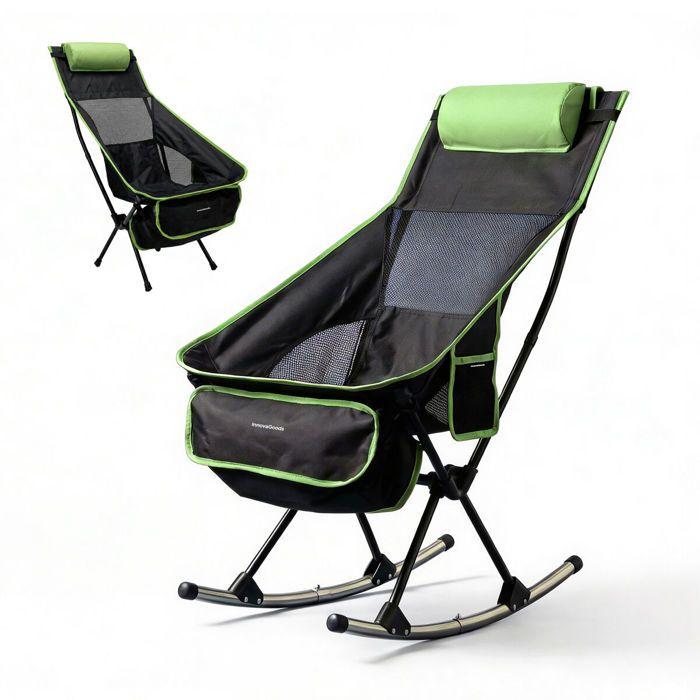 Folding Camping Chair - INNOVAGOODS - 2-in-1 Rocking/Fixed - Breathable Mesh Backrest - Neck Cushion
