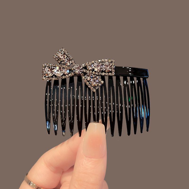 Korean Rhinestone Bow Hair Comb - Stylish Flyaway Fixing Tool for Bangs & Accessories