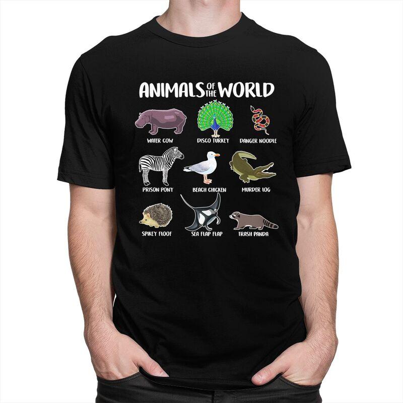 Animals Of The World T Shirt for Men Pure Cotton Tshirt Humor Streetwaer Short Sleeve Tee Shirt Slim Fit Clothing Gift