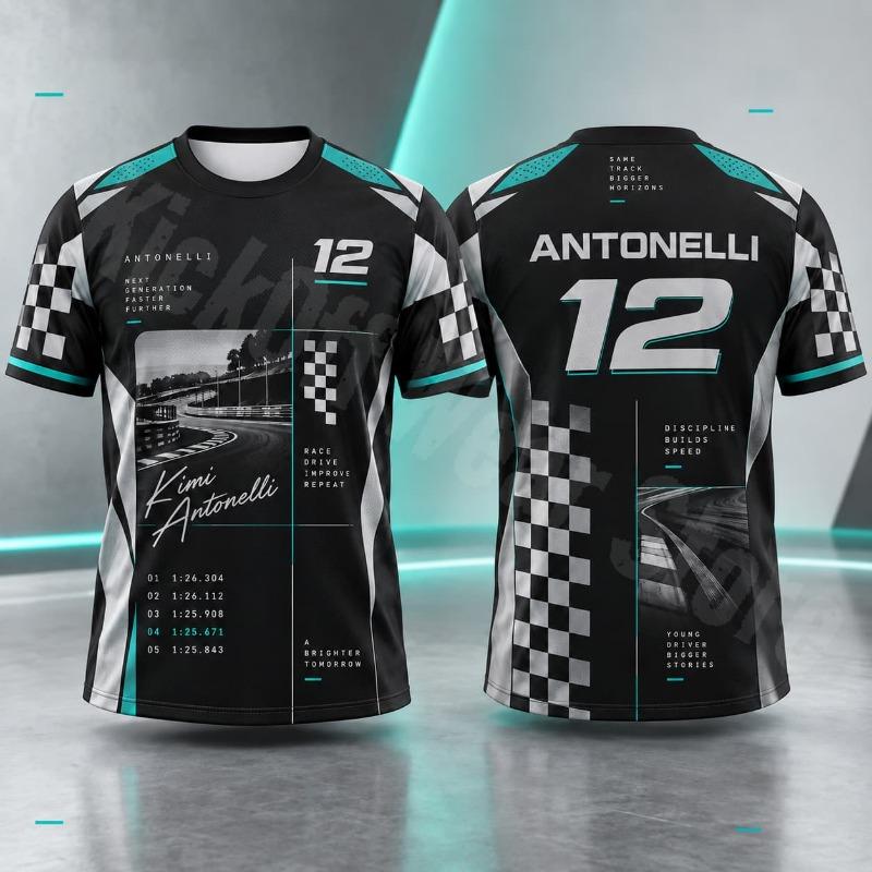 Antonelli 12 Koszulka Letnia Styl Wyścigowy Graficzna Koszulka Casual Streetwear Koszulka dla Fana Sportów Motorowych Unisex Do Codziennego Użytku