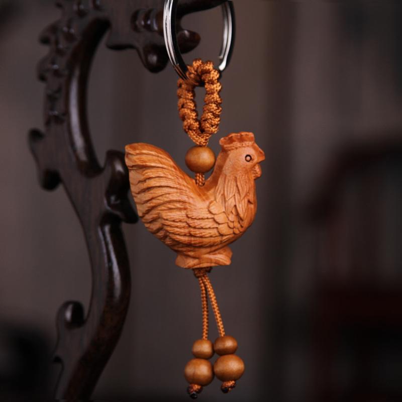 Animal Creative Fengshui Ethnic Lucky Mascot Gift Car Key Ring Chinese 12 Zodiac Keychain Engraving Wood Keyring