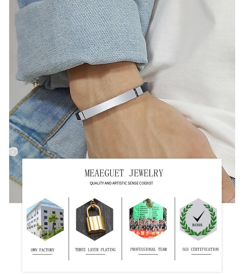 Custom Thin Men's Leather Bracelet Stainless Steel Bar Engraved Name ID Tags Classic Style DIY Size