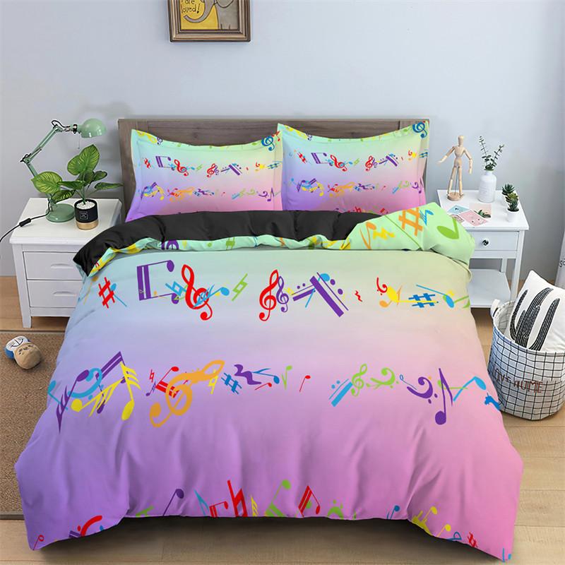 Music Theme Duvet Cover Microfiber Musical Symbols Comforter Cover Violin Piano Pattern Bedding Set Twin King Single Queen Size