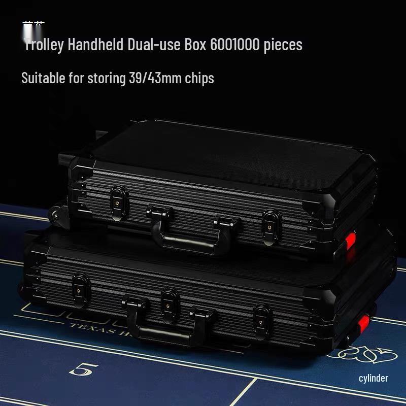 Model 00 Handheld Texas Hold'em Chip Case with 10 Black Chips, Code K300, Thickened Aluminum Alloy, Pull Rod Design.