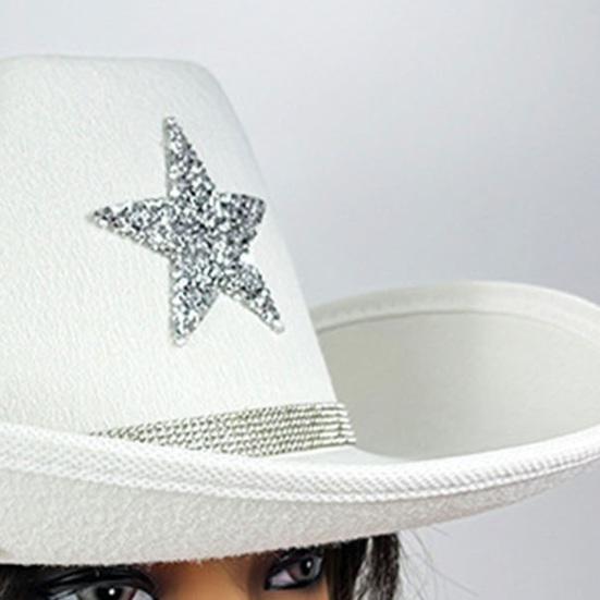 Felt Hat Sparkling Star Decor Wide Brim Western Cowboy Kids Hat Lightweight Fabric Party Festival Outdoor Hair Accessory